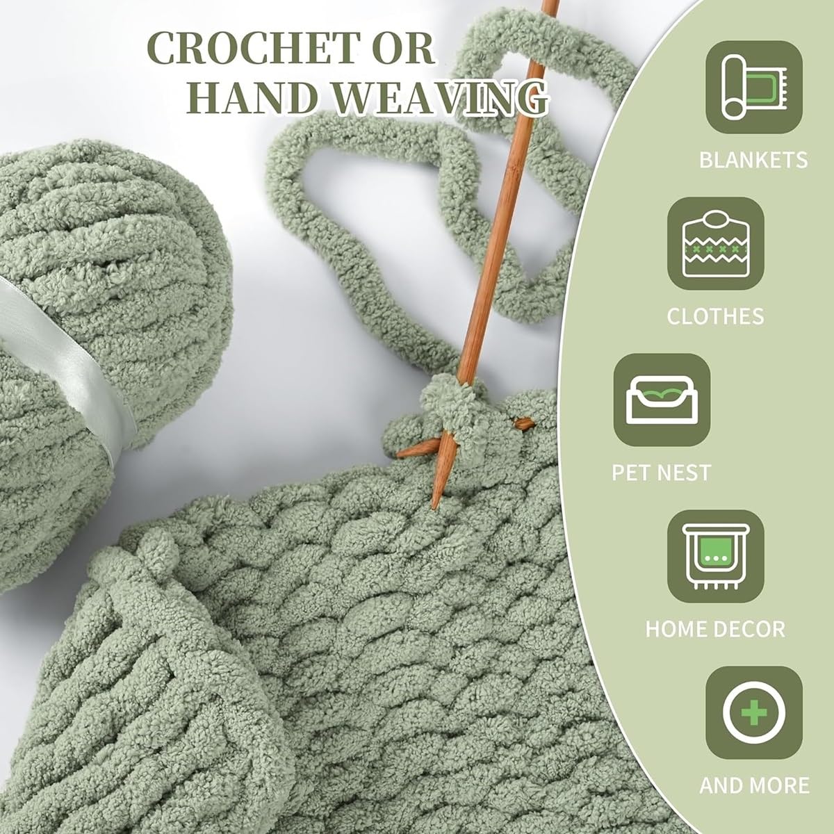 Häkelgarn, Baumwoll-Tricoter-Fil, doppelter Baumwoll-Tricot-Stoff, grob gestrickter Chenille-Trikotstoff(Color 15,4 roll(904g))