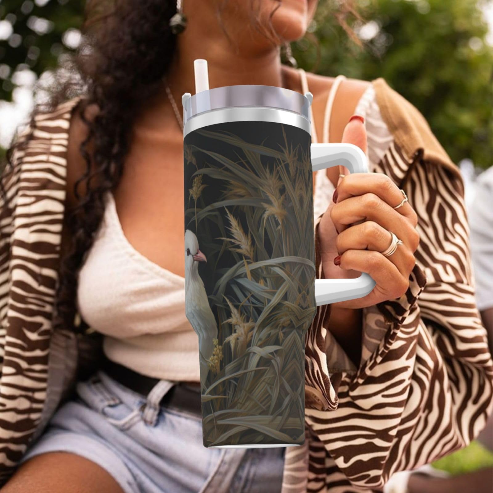Grass and Dove Wasserflasche aus Edelstahl, doppelwandig, isoliert, mit Griff und Strohhalm-Deckel, 1,2 l