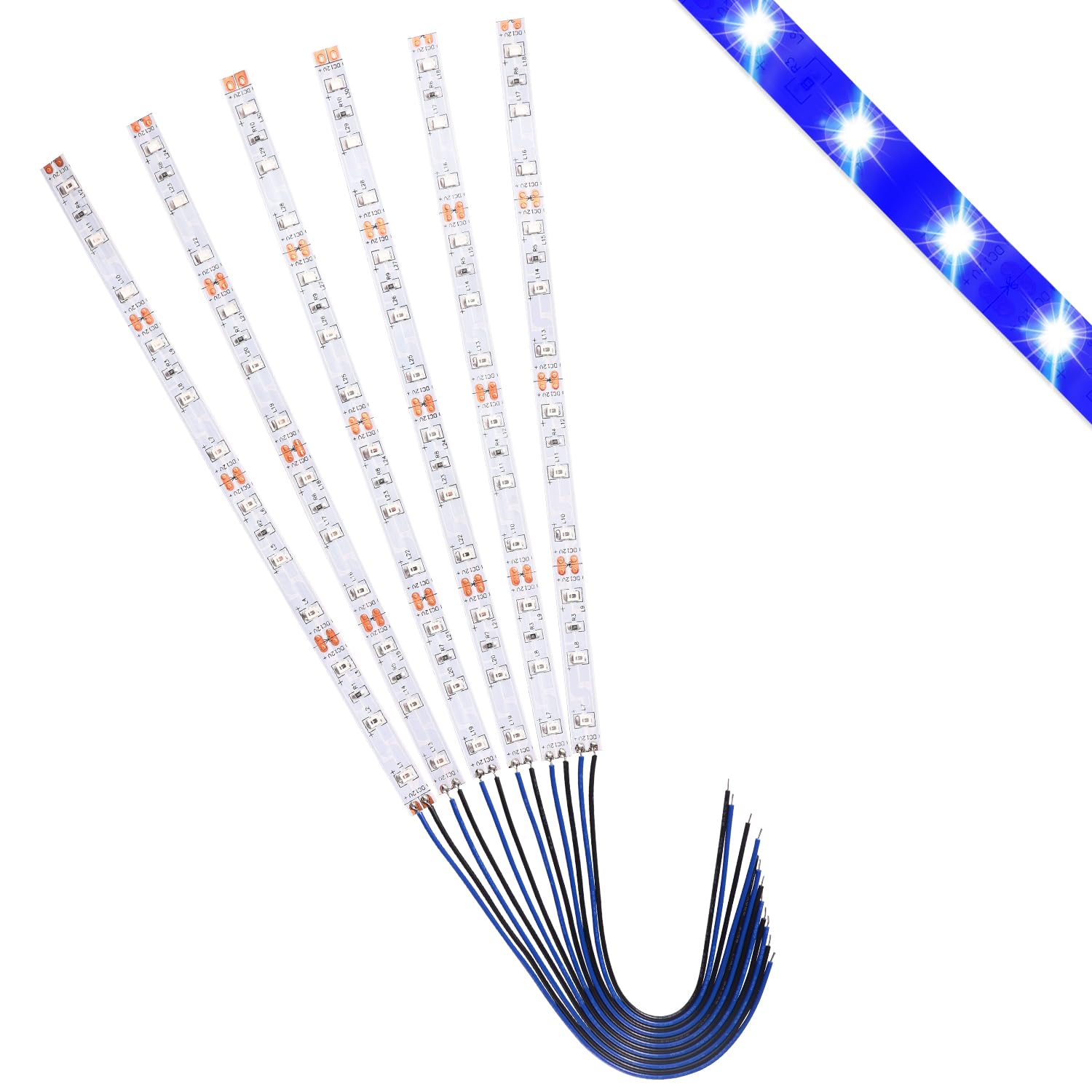 Lyeteung 6 PCS 200mm 12V - 18V Pre Wired Strip, 2835 SMD LED Model Railway LED Lighting, Blue, 200mm - 6pcs