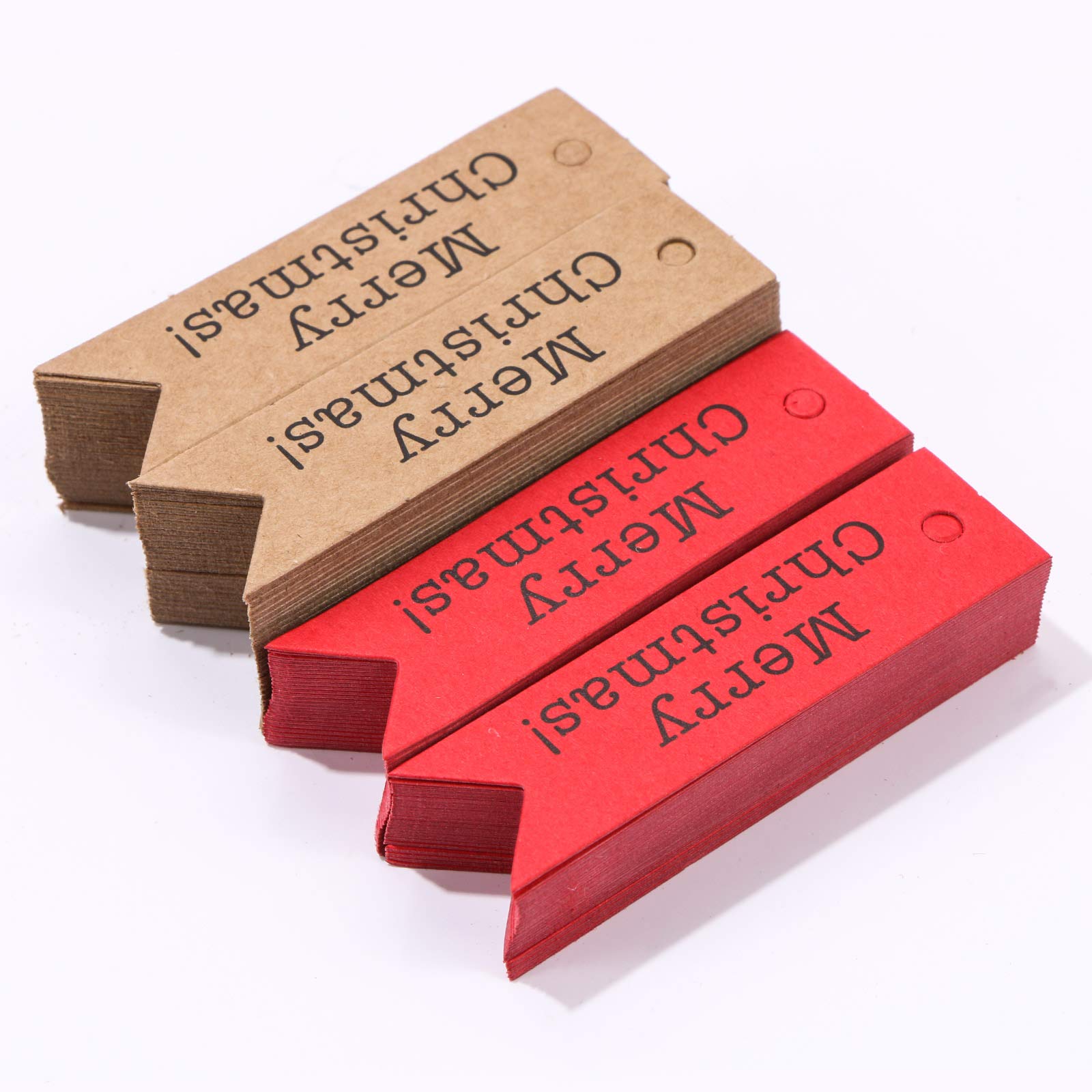 200 Stück Geschenkanhänger mit Aufschrift "Merry Christmas", Mini-Geschenkanhänger, Dekoration, Etiketten mit 180 m Bindfäden für Bastelarbeiten und Partys zu Hause (100 rot + 100 braun).