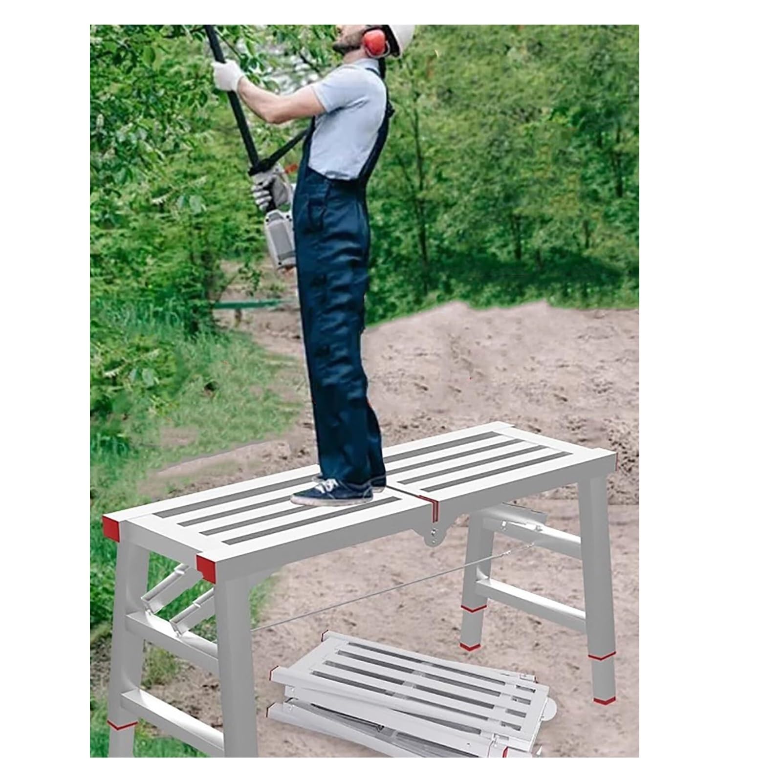 Plataforma con trampilla, Andamios para Cortar setos, Soportes Ajustables para Patas, Plataforma de Trabajo para escaleras, Plataforma Plegable Industrial para Lavado de vehículos.