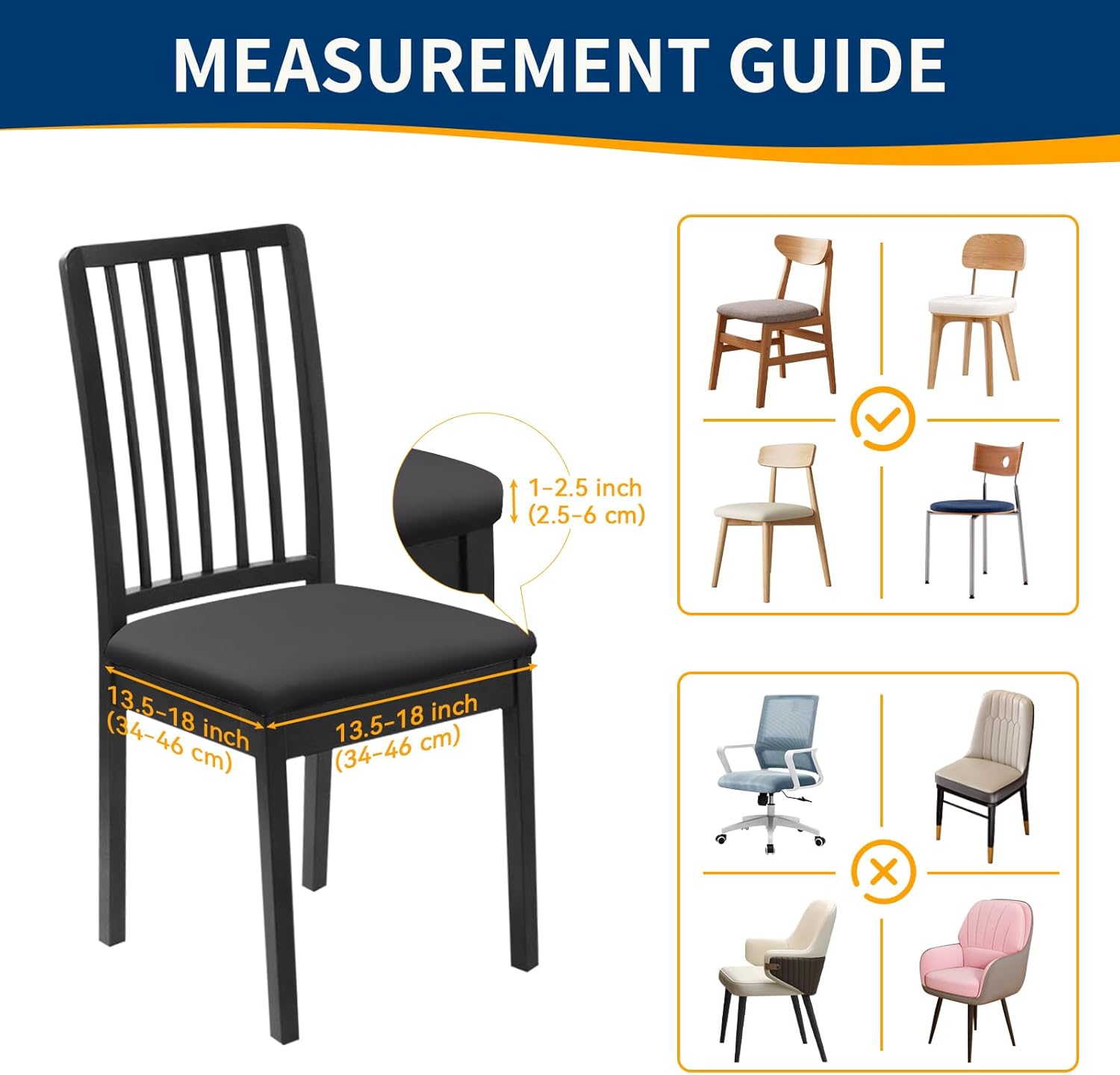 Waterproof Dining Chair Seat Covers Set of 6, Stretch Removable Dining Room Seat Covers for Dining Chairs, Kitchen, Hotel, Party