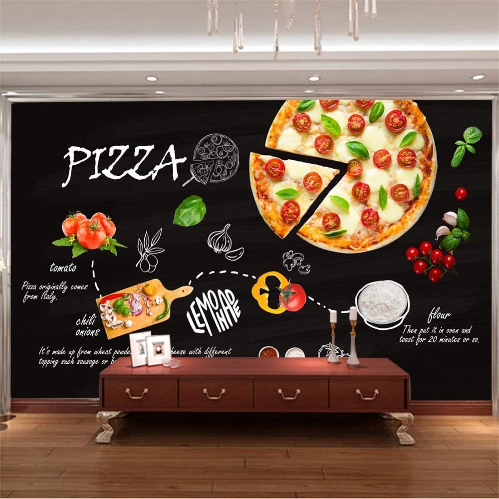 Papier Peint 3D Pizza BELOKA Revêtement Intissé Moderne Trompe l'Oeil Mural Cuisine
