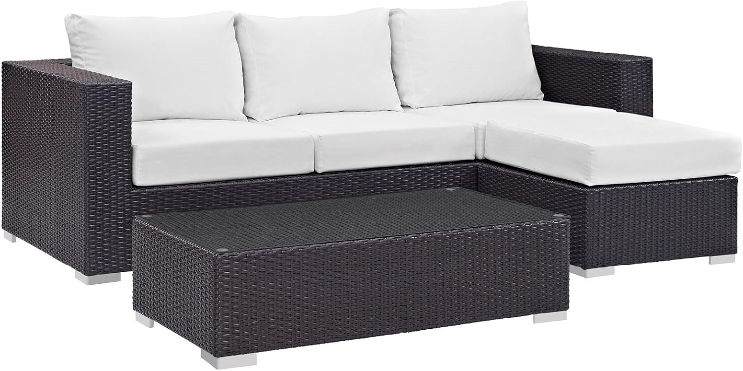 Modern Contemporary Urban Design Outdoor Patio Balcony Three PCS Sofa Set, White, Rattan