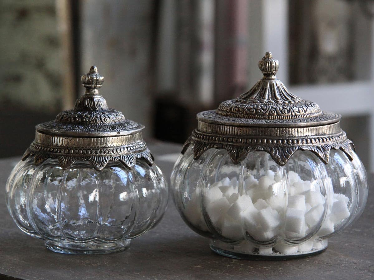 Chic Antique Glass Sweet ° Storage Jar -2 M/Shabby Look Nostalgia