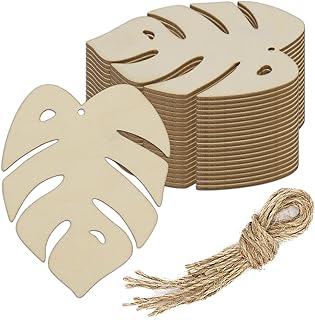 20pcs Palm Leaf Wood DIY Crafts Cutouts Wooden Turtle Leaf Shaped Hanging Ornaments with Hole Hemp Ropes Wood Tags for Hawaii Spring Summer Holiday Party Decorations