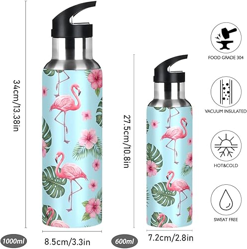 Miniatura 2 de Insulated Water Bottle 32 Oz, BPA-Free Sport Water Bottle Insulated for Gym Outdoor Travel School, Tropical Pink Flamingos Blue