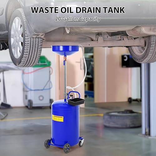 Miniatura 2 de Garvee Tanque de drenaje de aceite residual de 20 galones, recipiente de drenaje de aceite portátil, escurridor operado por aire, drenaje de
