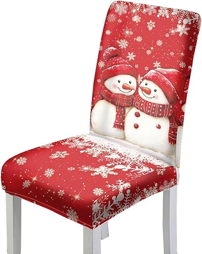 Miniatura 29 de Rnyleeg Juego de 4 fundas de silla de Navidad para sala de estar, sin brazos, copo de nieve, muñeco de nieve, fundas elásticas para sillas de Muñeco
