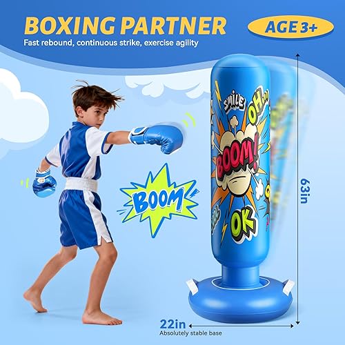 Miniatura 4 de Saco de boxeo inflable para niños de 3 a 12 años, equipo de boxeo para niños y adultos, Navidad, regalos de cumpleaños, saco de boxeo para practicar