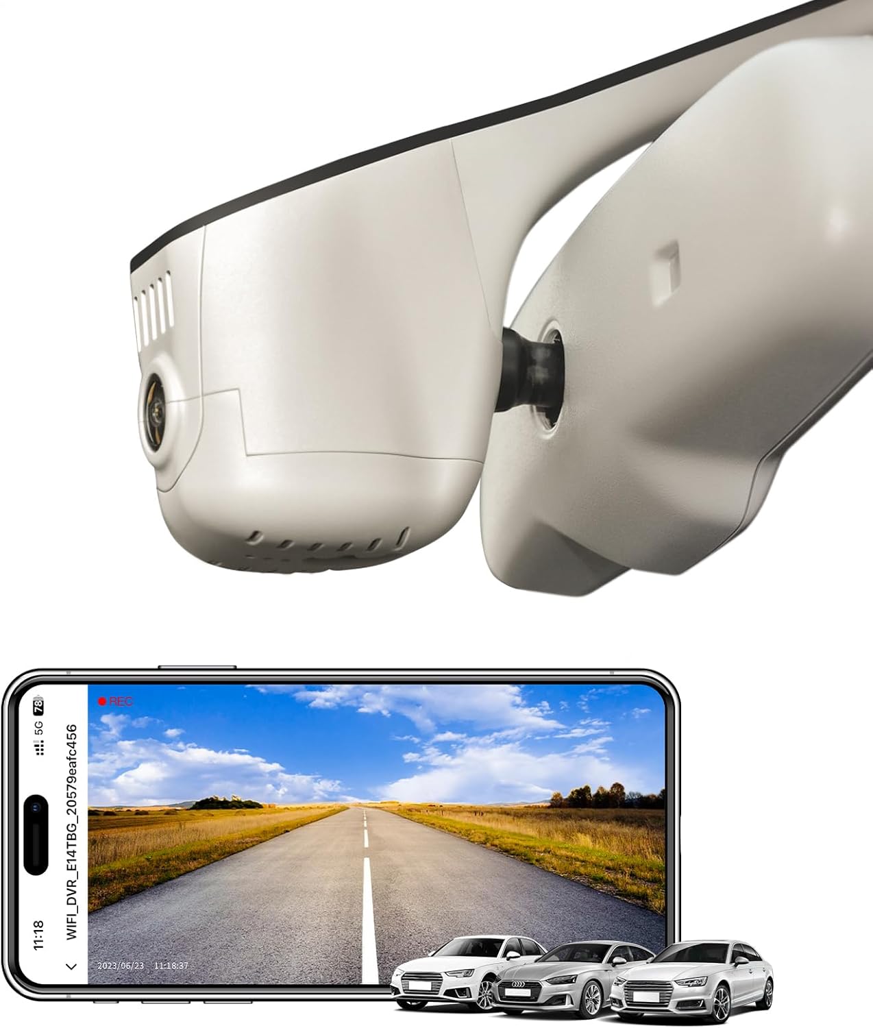 4K Dash Cam Custom fit for Audi (Model C Beige), Integrated OEM Look, UHD 2160P Video, G-Sensor, Loop Recording, WiFi and Free App, GPS, 64GB Card