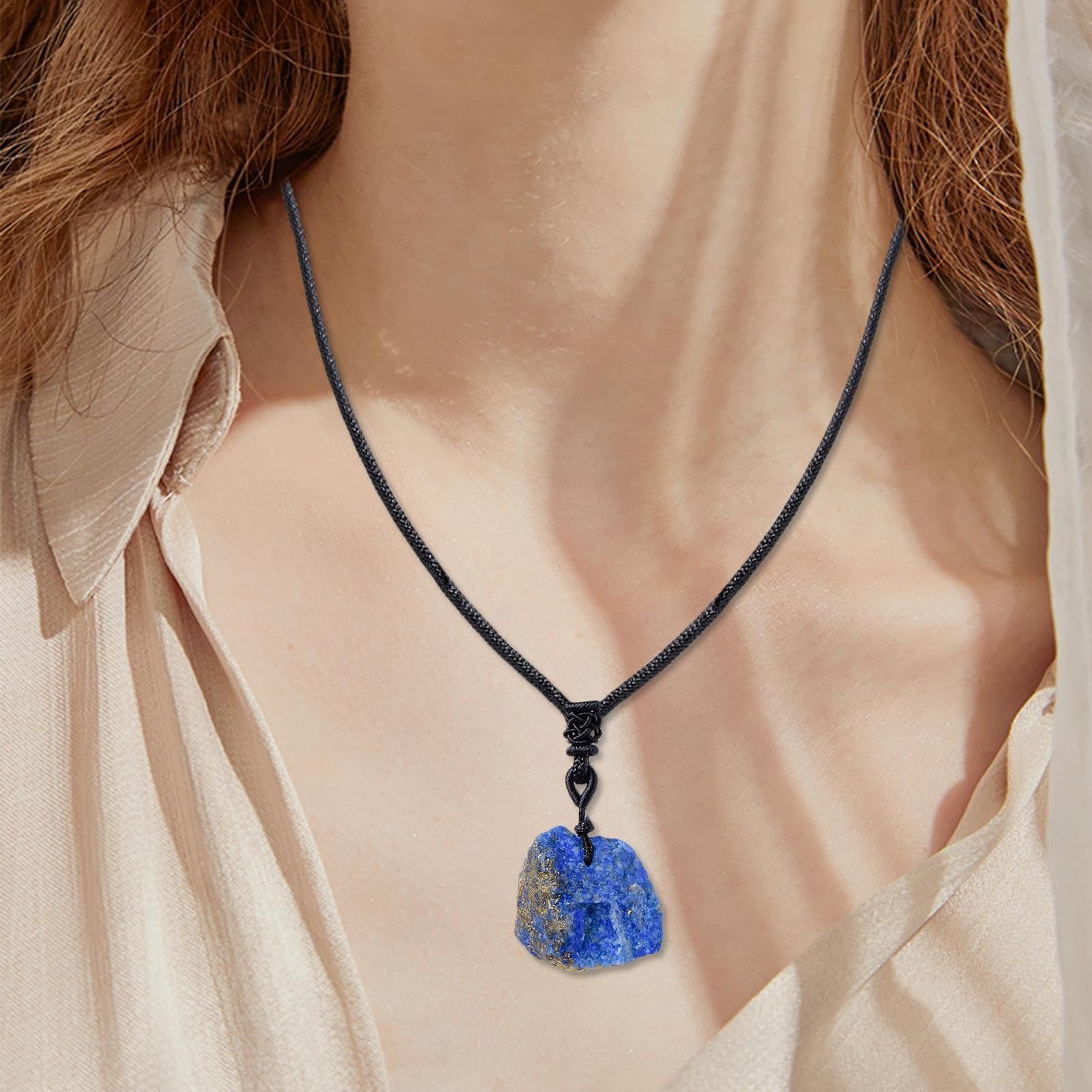 Generico Naszyjnik Lapis Lazuli, Biżuteria Lapis Lazuli | Ręcznie tkany surowy kamienny naszyjnik | Kolekcjonerska biżuteria z niebieskim naszyjnikiem rockowym do codziennego noszenia, Fare