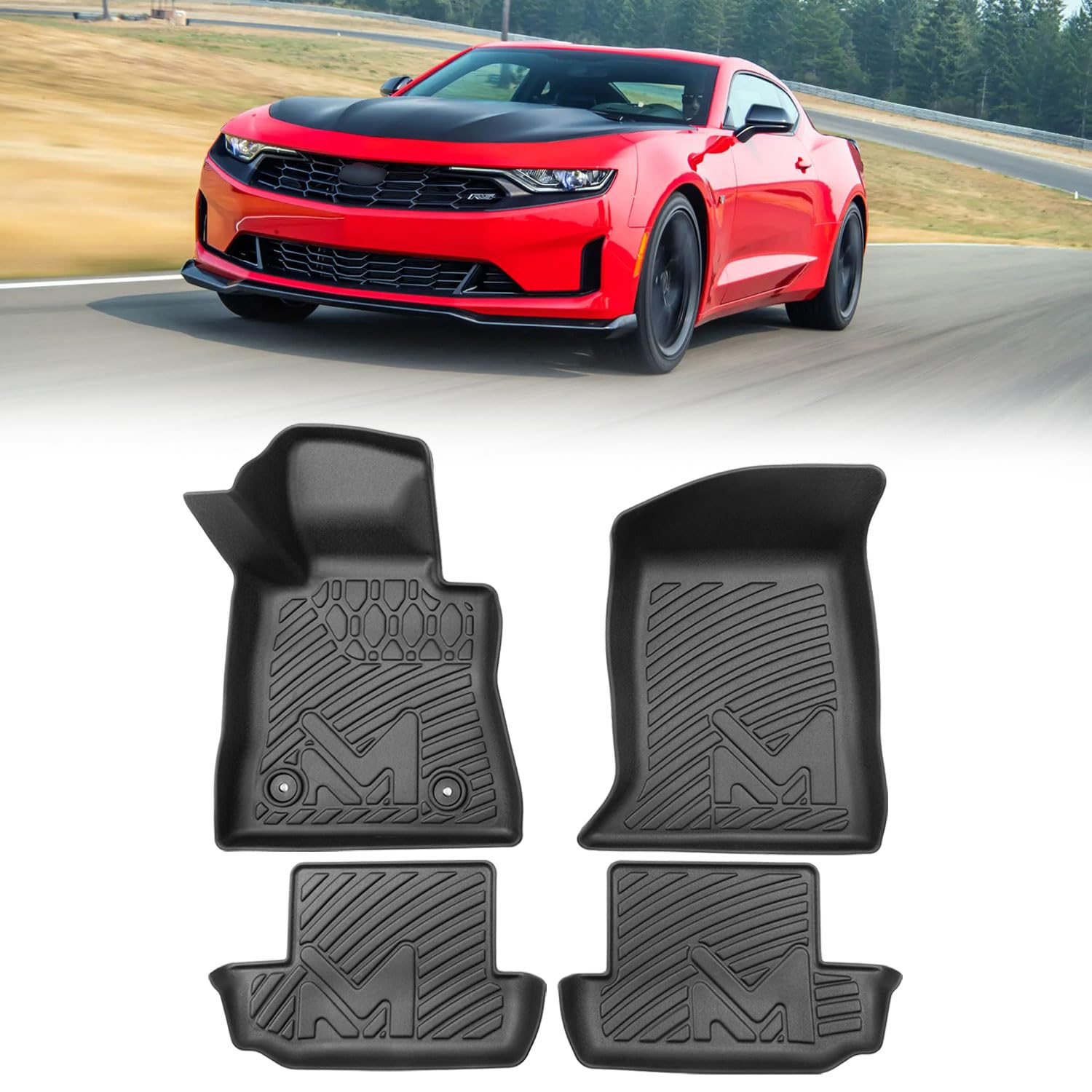 TPE Automotive Floor Mats Custom for 2016-2024 Chevrolet Chevy Camaro, All Weather Cover Protection Waterproof Black Floor Liner Front & Rear Row Full