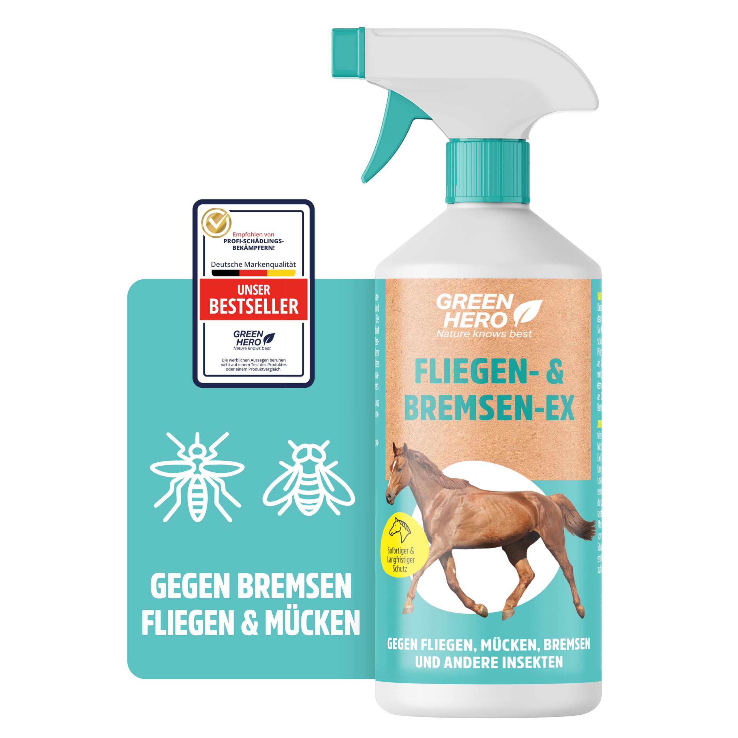 Green Hero Bremsen & Fliegenspray Pferd 500 ml | Sofortschutz gegen Bremsen, Fliegen, Mücken, Kriebelmücken & Hirschlausfliegen | Bremsenspray als Insektenschutz für Pferde