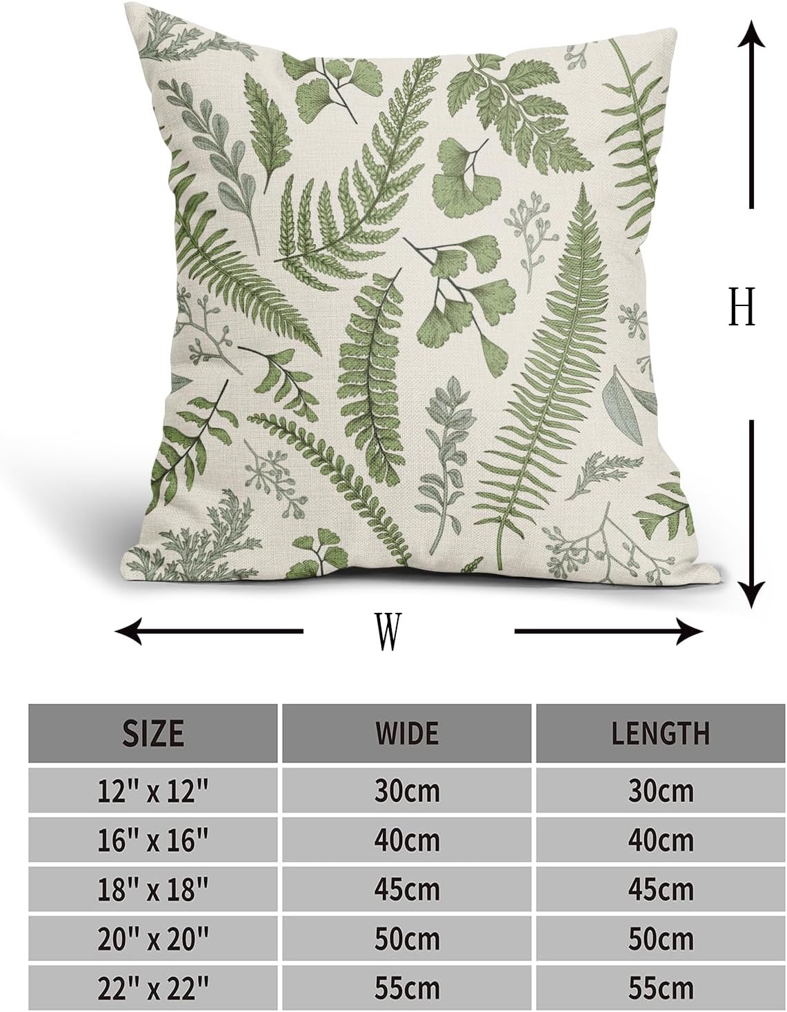 Sage Green Leaf Plant Pillow Covers 18X18 Inch Set of 2 Tropical Fern Herbs Botanical Leaves Floral Decorative Pillow Cases Vintage Cushion Case Farmhouse Home Decor For Couch Sofa Porch Outdoor