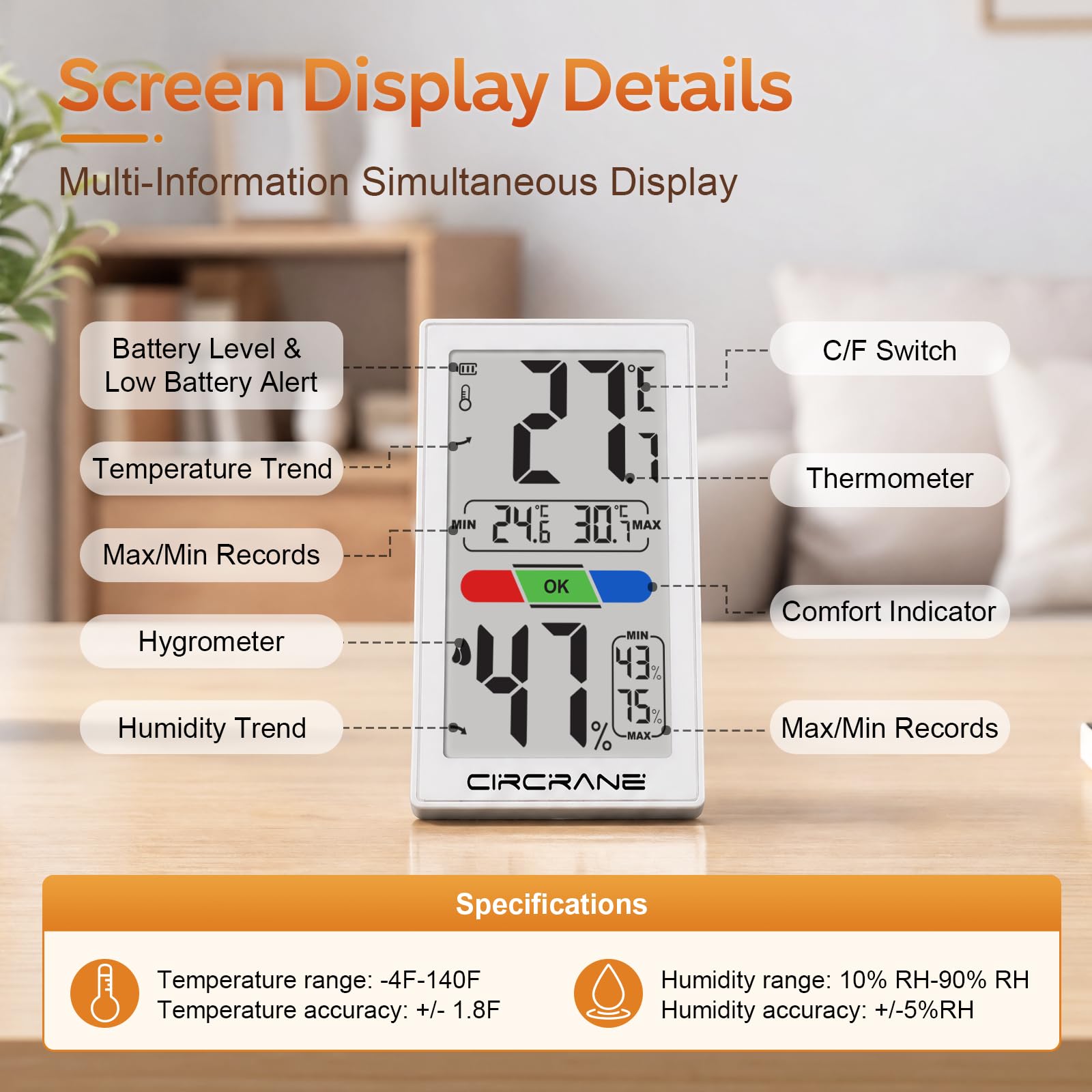 Circrane Digital Humidity Meter&Thermometer with Shock-Activated Backlight — Amazon image 4
