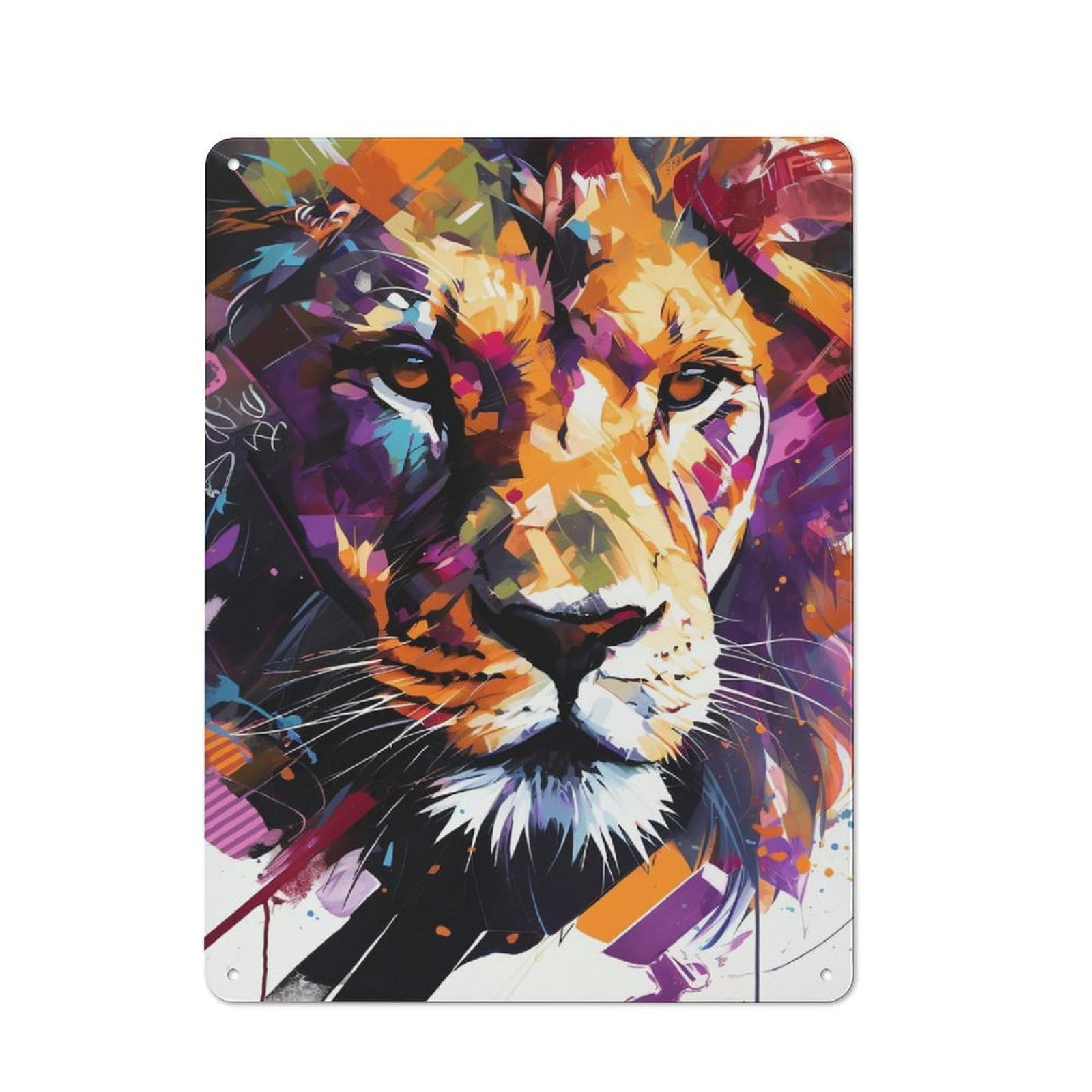 Junmoney Style-18 Metal Wall Art Sign With Colorful Lion Portrait Design 40X30cm, Vintage Vintage Wall Decor For Living Room, Hallway, Kitchen Or Cafe