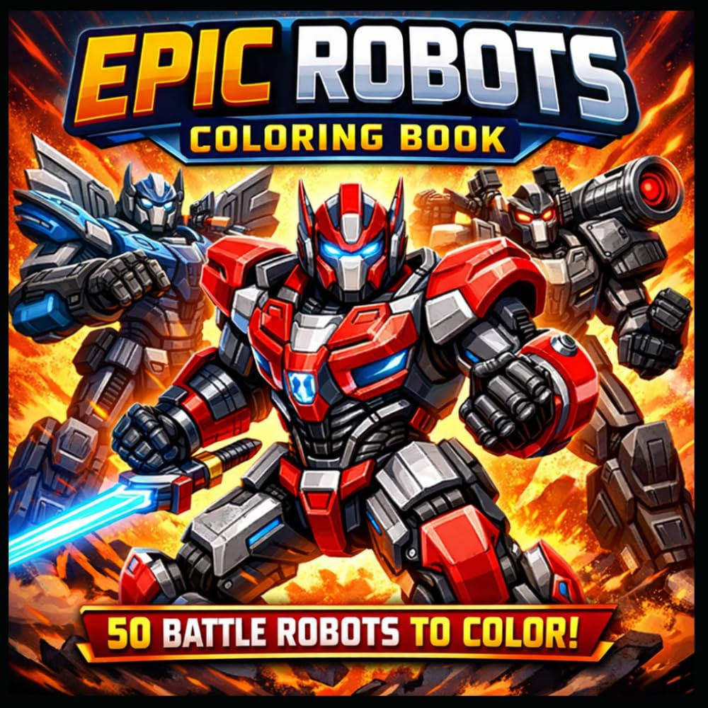 Epic Robots Coloring Book: 50 Epic Battle Robots for Kids and Teens