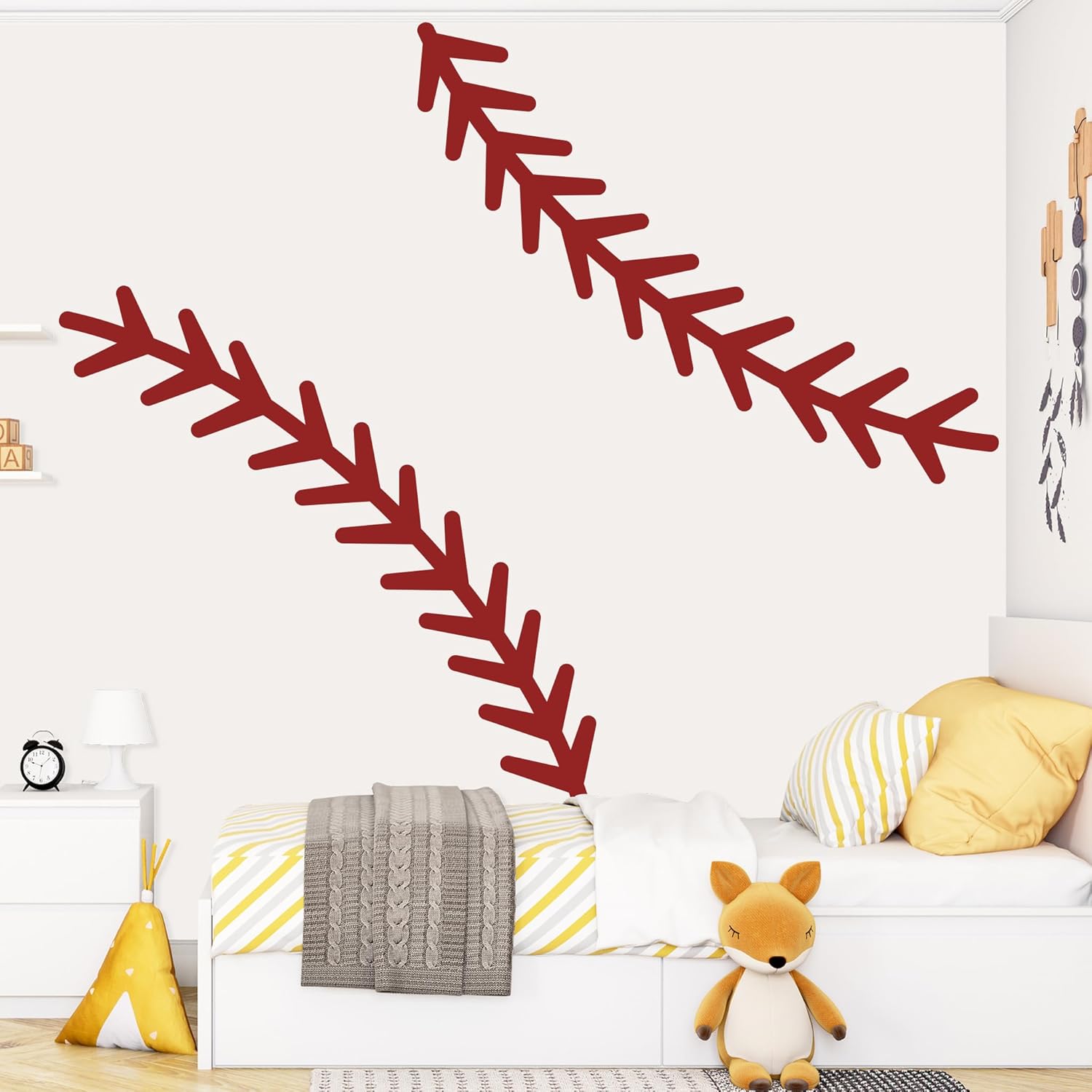 Baseball Stitching Stitches Wall Decal,Large Baseball Wall Stickers,Removable Self-Adhesive Vinyl Baseball Art Wall Decoration,for ceiling decoration in teenage boys' and girls' bedrooms and game room
