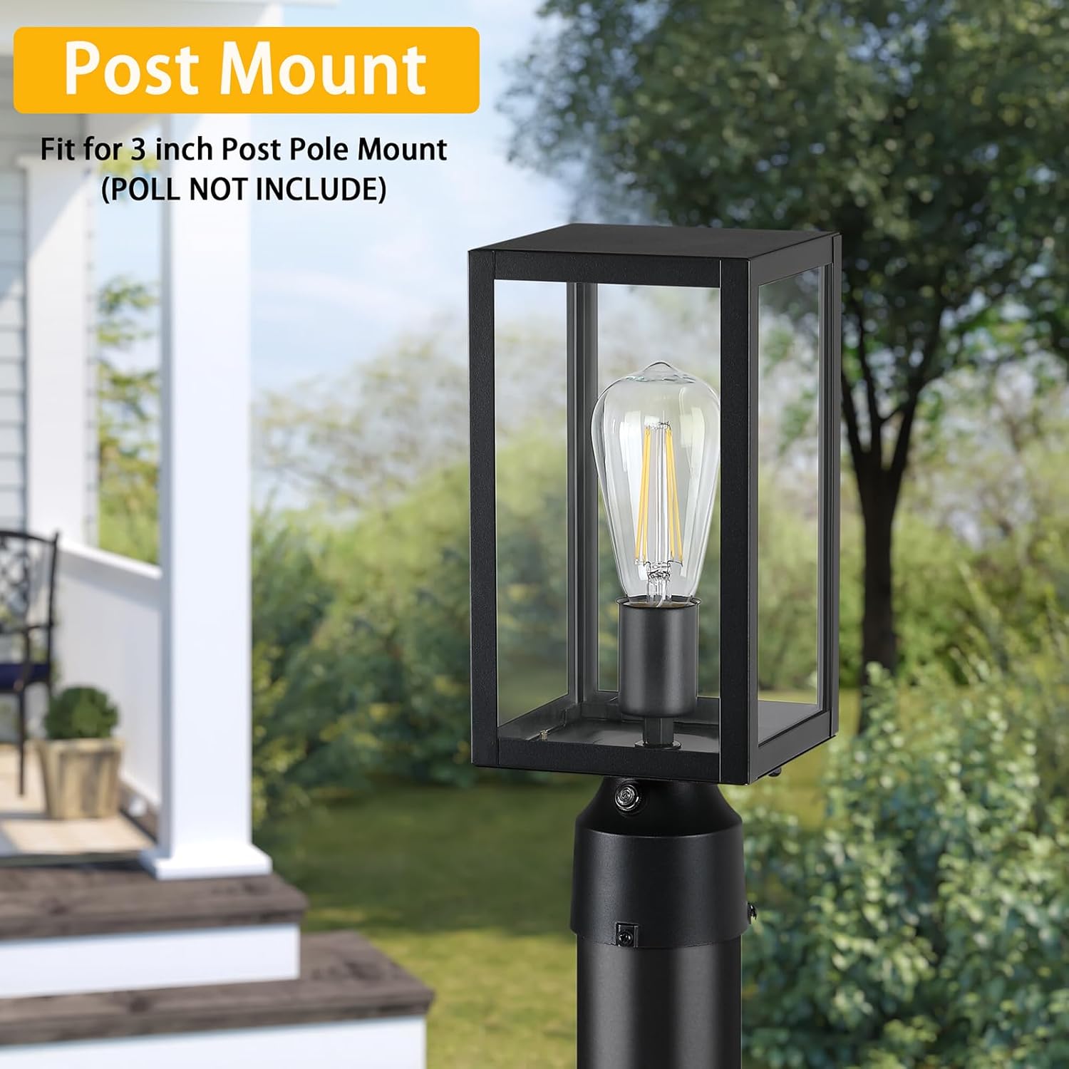 Dusk to Dawn Outdoor Post Lights with Pier Mount Base, 2-Pack Modern Lamp Post Light Fixture Waterproof Pole Lights Outdoor Column Lights Exterior Post Lantern with Clear Glass for Garden Patio