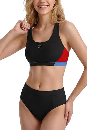 Period Swimwear Two Piece Leakproof Menstrual Swimsuit Sporty Bikini Sets Racerback Bathing Suit for Teens Girls