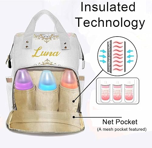 Miniatura 4 de Artsadd Mochila de pañales con nombre personalizado para mamá y papá, bolsas de bebé personalizadas de princesa real para niños y niñas recién