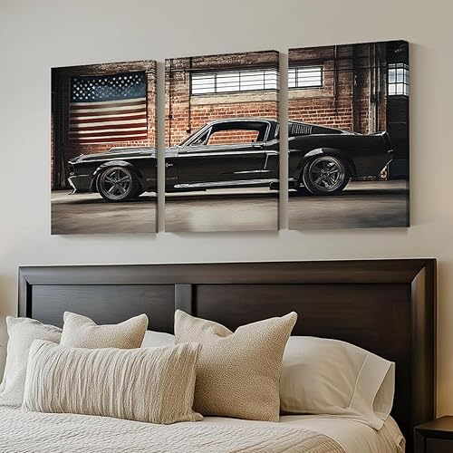 Wivsev Arte de pared de automóvil muscular, arte de pared de automóvil deportivo vintage, decoración de pared para dormitorio, sala de estar,