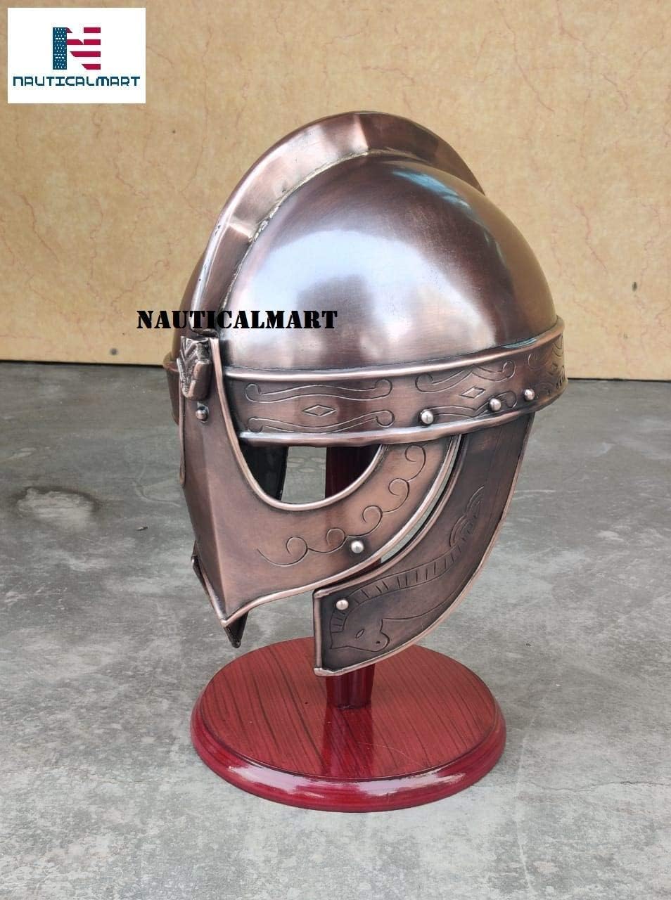 NauticalMart Viking Wolf Armor Helmet | Handcrafted Viking Wolf Armor Helmets Copper Finish | Medieval Metal Knight Helmets | Wearable Free-Size for Adult Halloween Costumes