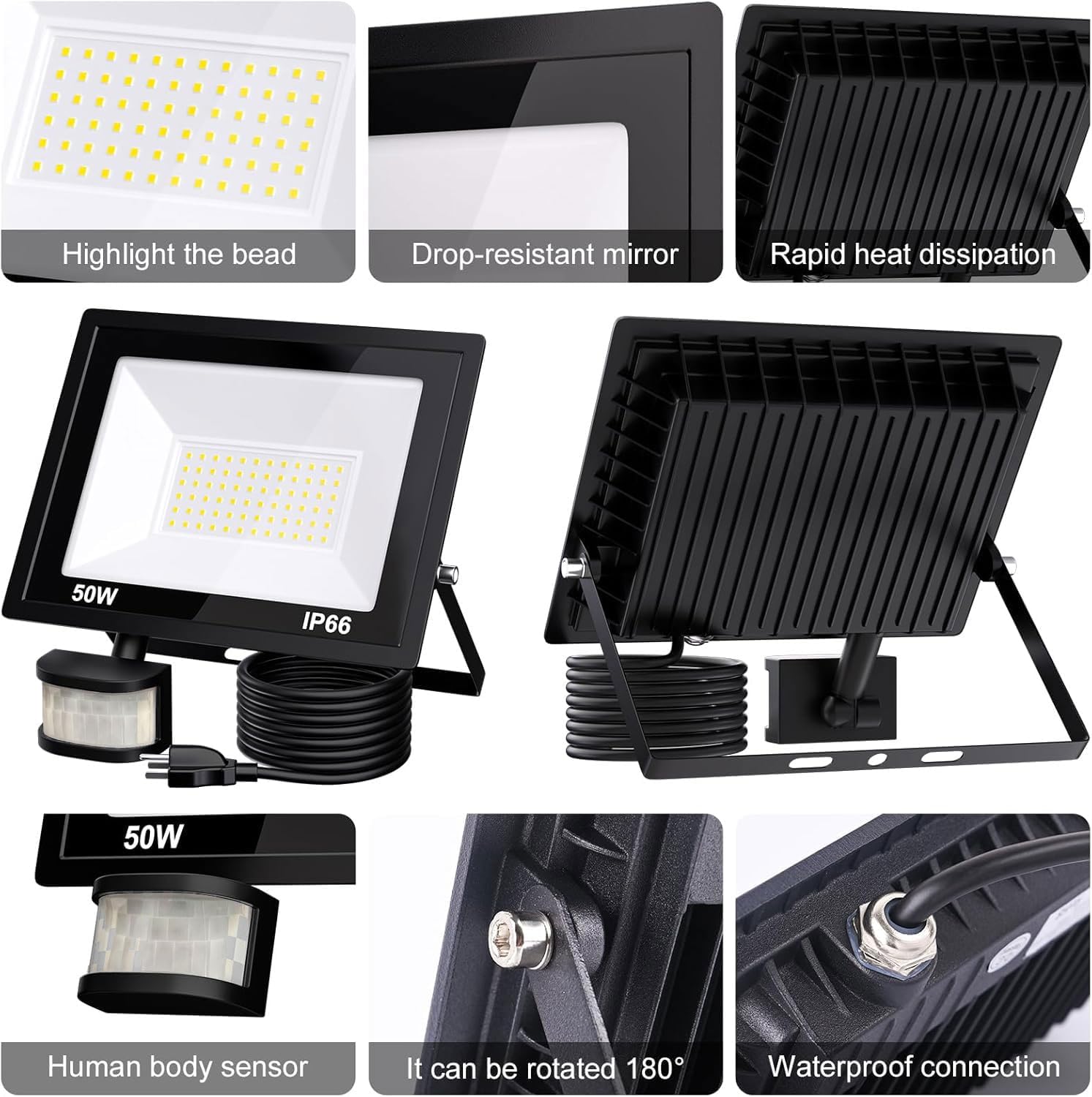 Detallada view of MIWAT 50W Flood Light components