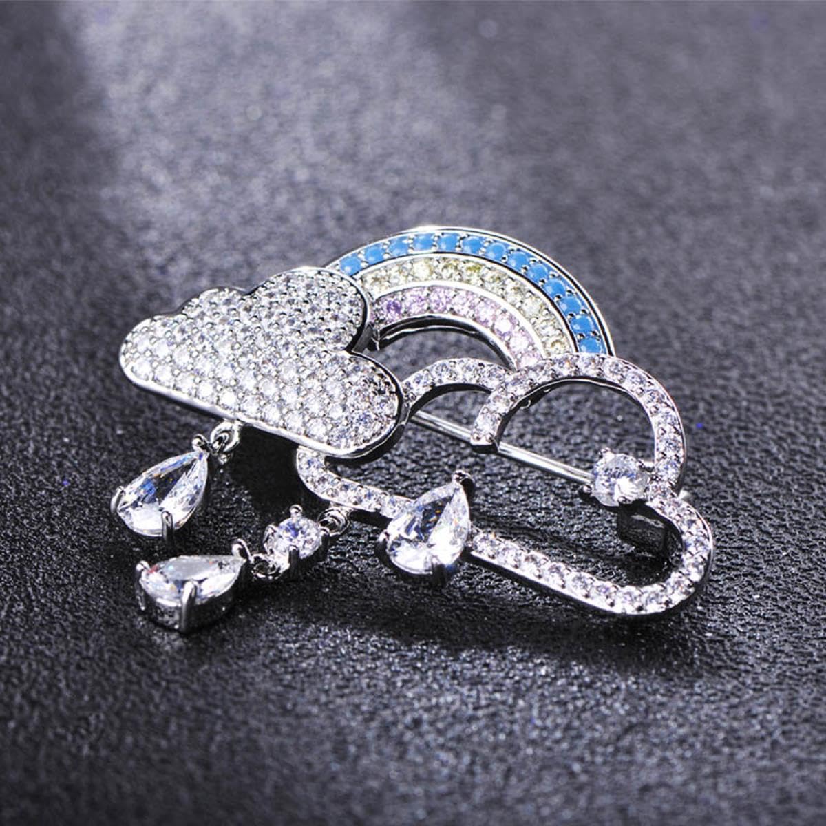 Squisito Pieno zircone Nuvola Arcobaleno Forma Spilla Argento Colore Pendente Spille per Donne Ragazze fine Gioielli in Rame Regali
