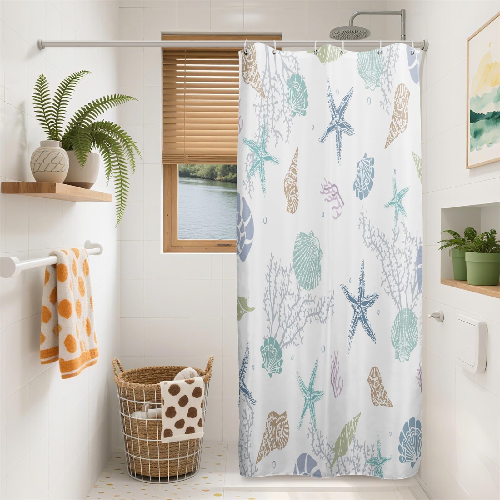 Rideau de douche nautique 91x183 cm océan avec 6 crochets pour petite salle de bain
