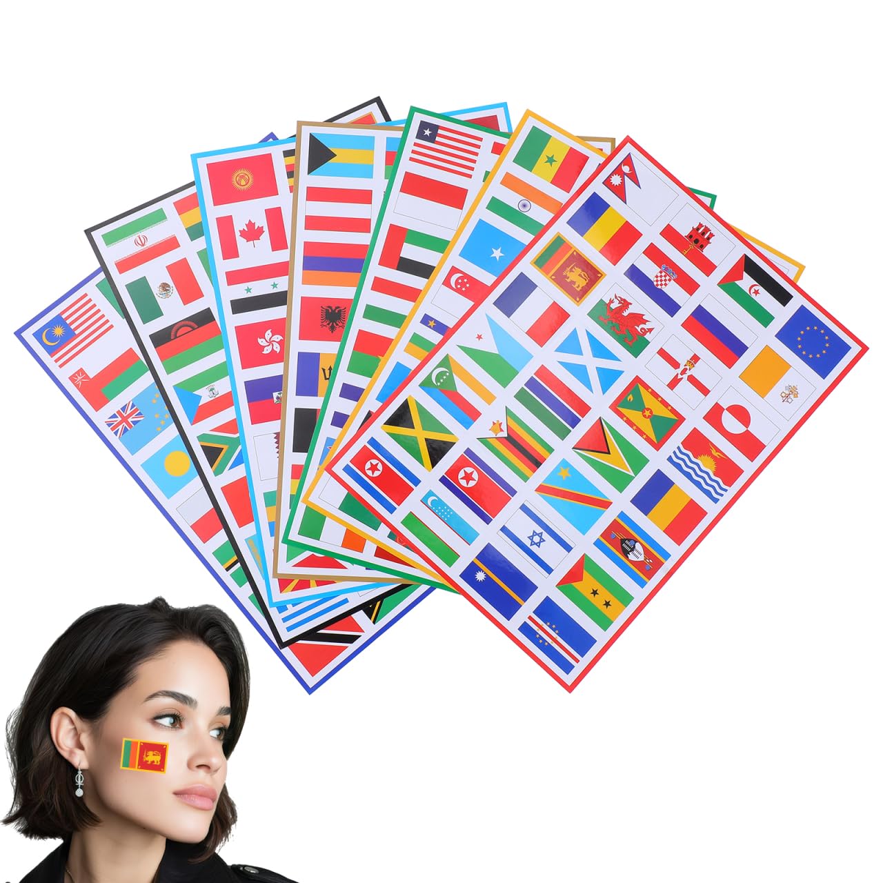 Angoily 7 Sheets National Flag Stickers - Waterproof PVC World Countries Decal - Residue-Free International Flags Adhesive for Sports Events Face Journal Luggage & Football Party Decor (Mixed)