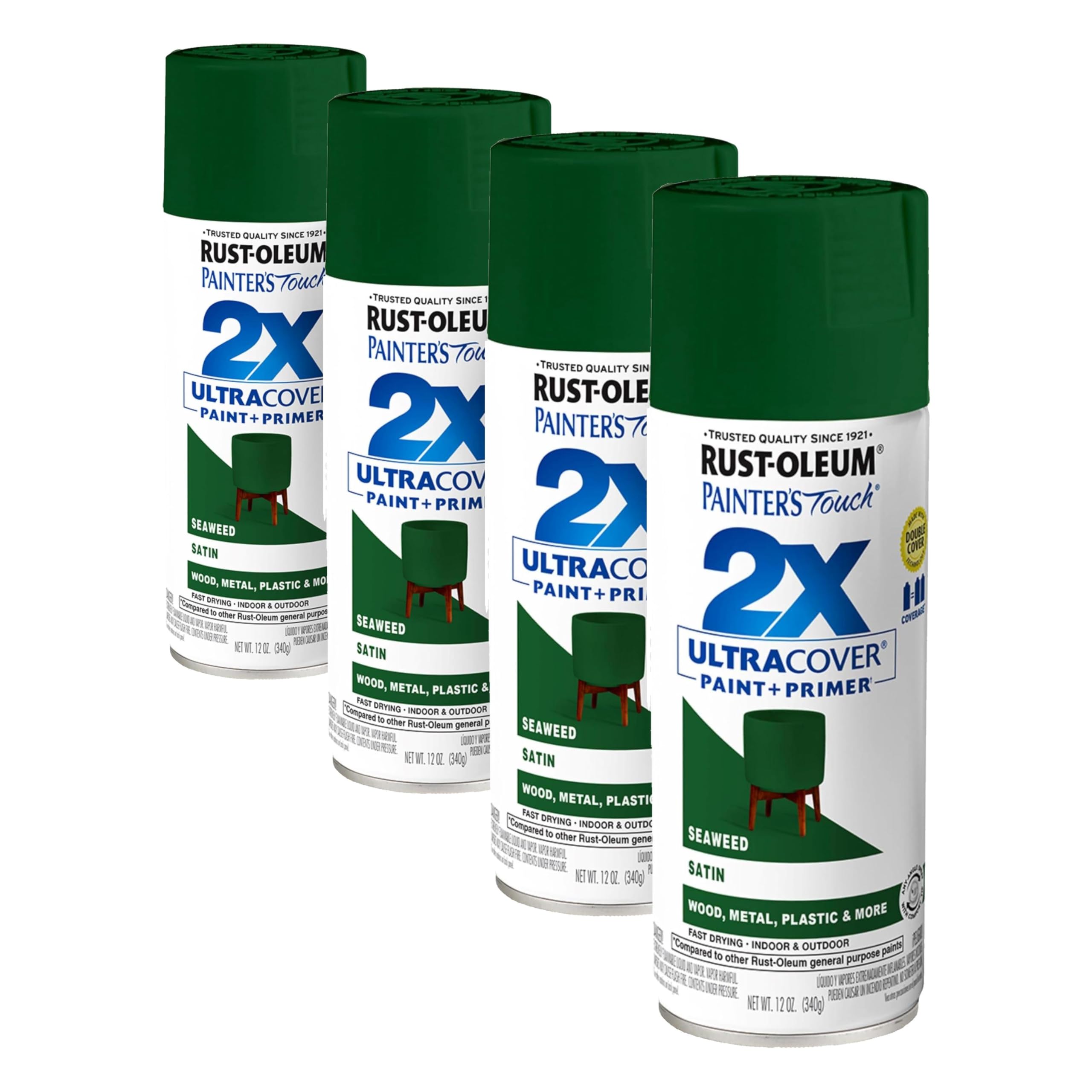 Rust-Oleum 383200 Painter's Touch 2X Ultra Cover Spray Paint, 12 oz, Satin Seaweed (Pack of 4)