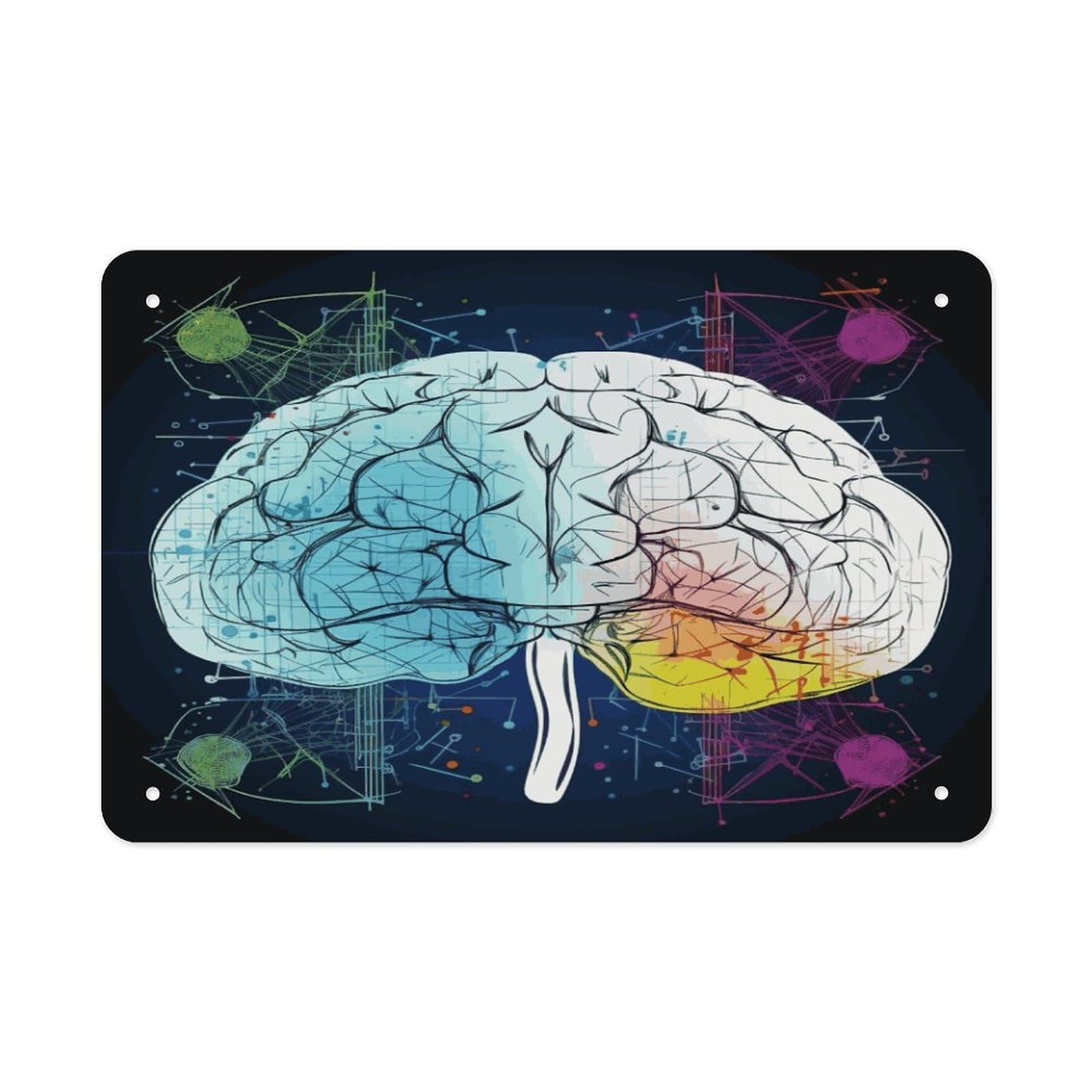 Fekiloot Style Geometry Brain Image With Science Metal Signs Wall Art Tin Sign