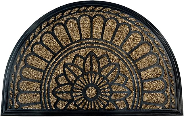 Mibao Half Round Door Mat Outdoor, Heavy Duty Front Door Mat, 60 x 90 Cm, Anti Slip Entrance Mat Outside,Dirt Trapper Rubber Backed Doormat,Beige Brown Mat