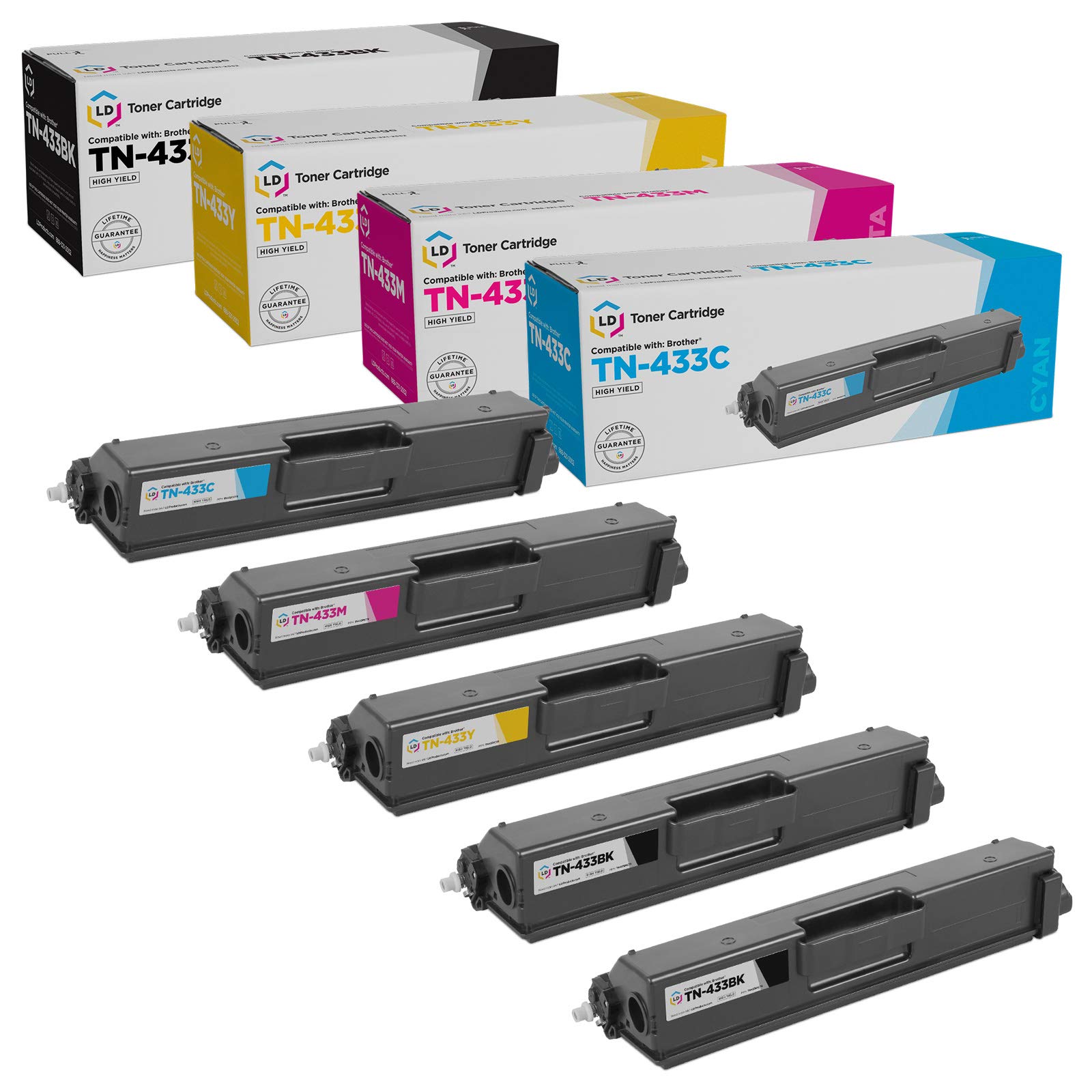 LD Products Compatible Toner Cartridge Replacements for Brother TN433 High Yield (2 Black, 1 Cyan, 1 Magenta, 1 Yellow, 5-Pack) for HL-L8260CDW,