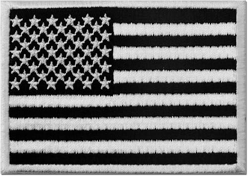 Tactical American Flag Embroidered Patch USA United States of America Military Iron On Sew On Emblem - White & Black