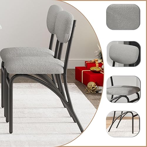 Miniatura 8 de GarveeHome Juego de mesa de comedor de 5 piezas para 4, mesa de cocina moderna con 4 sillas Boucle, mesa de comedor rectangular con estante de