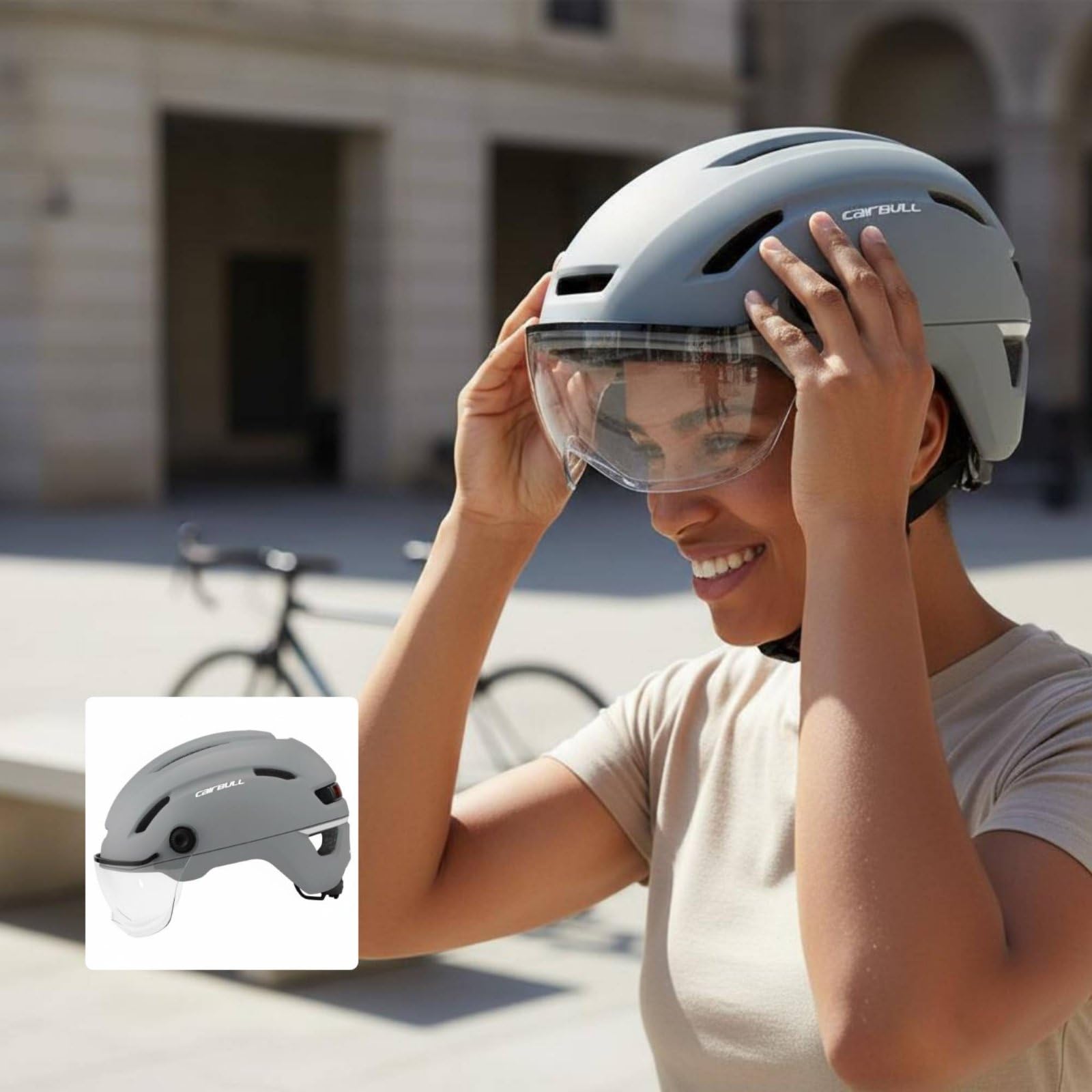 LOVIVER Casque de Vélo Urbain Ville Électrique Commuting avec Visière Claire et Feu Arrière en et PC Certifié CE en 1078 1023 Convient