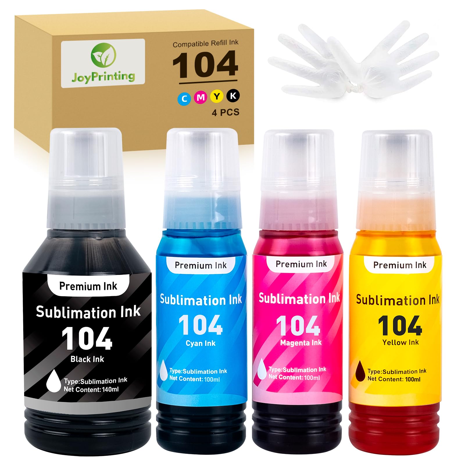 E104 Kit de recharge d'encre de sublimation compatible avec Epson Ecotank ET‑2711 ET-1810 ET-2710 ET-2861 ET-2862 ET-2712 ET-2714 ET-2715 ET-2720 ET-2721 (1 40 ml BK, 100 ml de couleur)