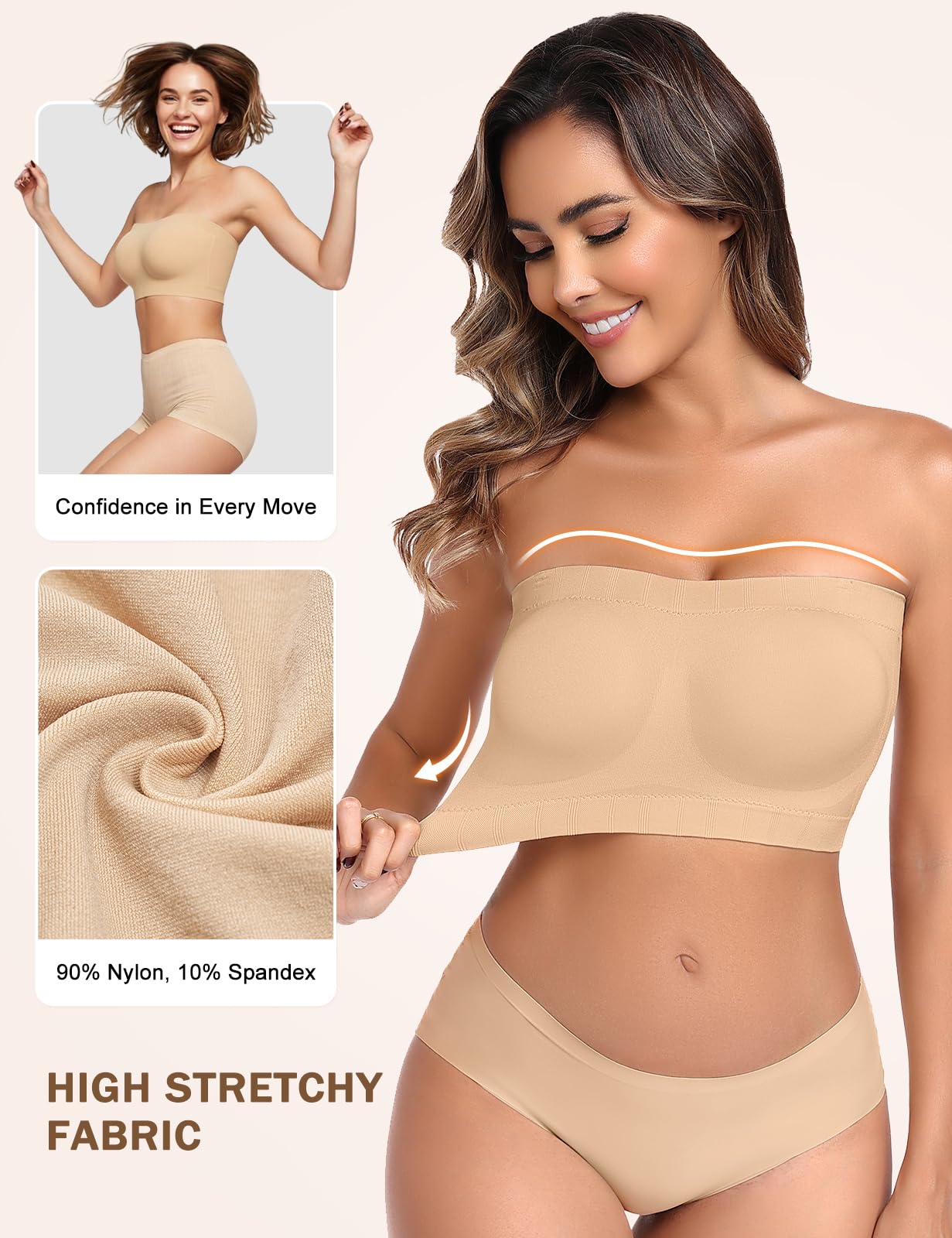 UMIPUBO Soutien Gorge sans Bretelles Bandeau Femme sans Armature Soutien-Gorge Poitrine Amovible Strapless Bra Brassiere Brassière Soutif Transparentes Rembourrage Comfit Élastique Tube Top