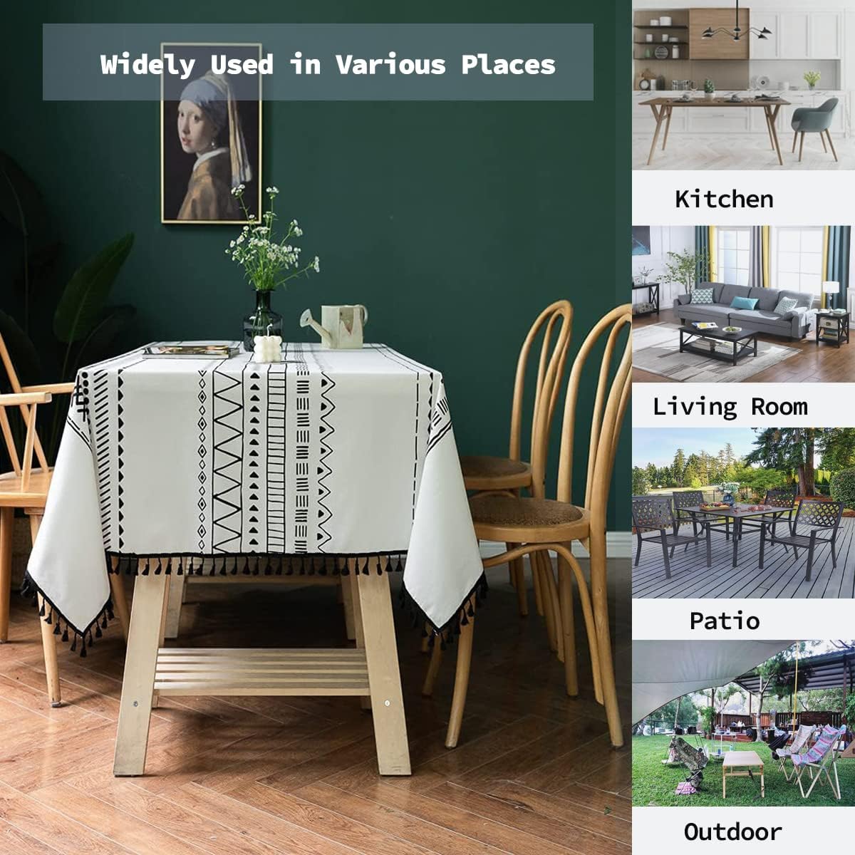 Colorigan Cotton Linen Rectangle Tablecloth Boho Design Table Cloth Farmhouse Decor Oblong Tablecloth Wrinkle Free Indoor Outdoor Table Cover for Party, Picnic, Kitchen and Dining Room,6-8 Seats