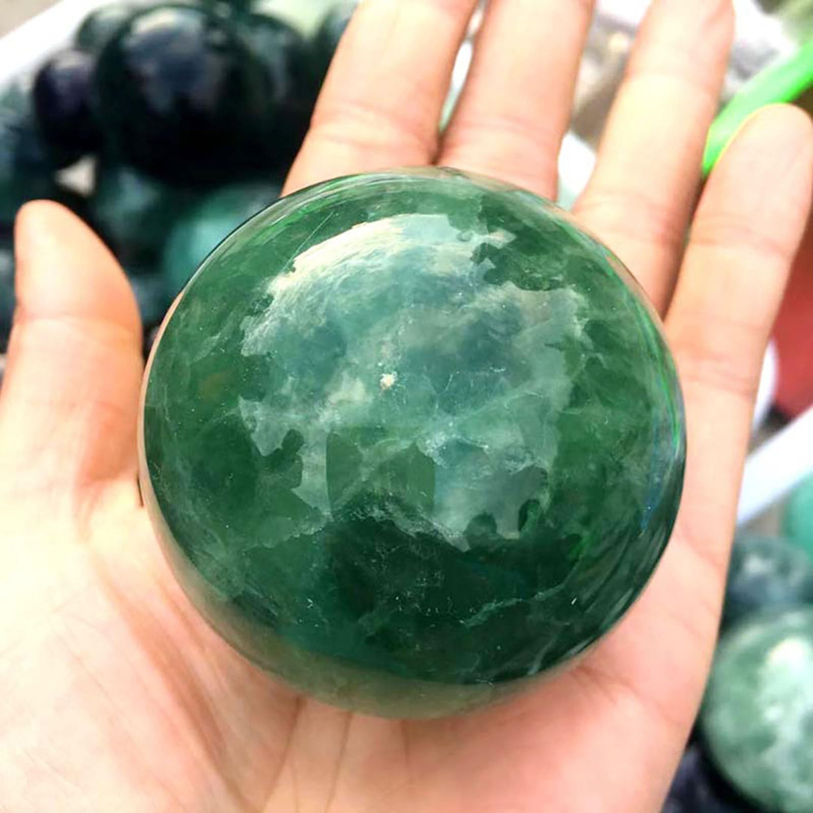Adorno de Bola de Cristal de fluorita Verde, Escultura de orbe de Piedra de Cristal Feng Shui, Esfera Decorativa de Piedra Pulida de Escritorio para adivinación y decoración,50~60mm