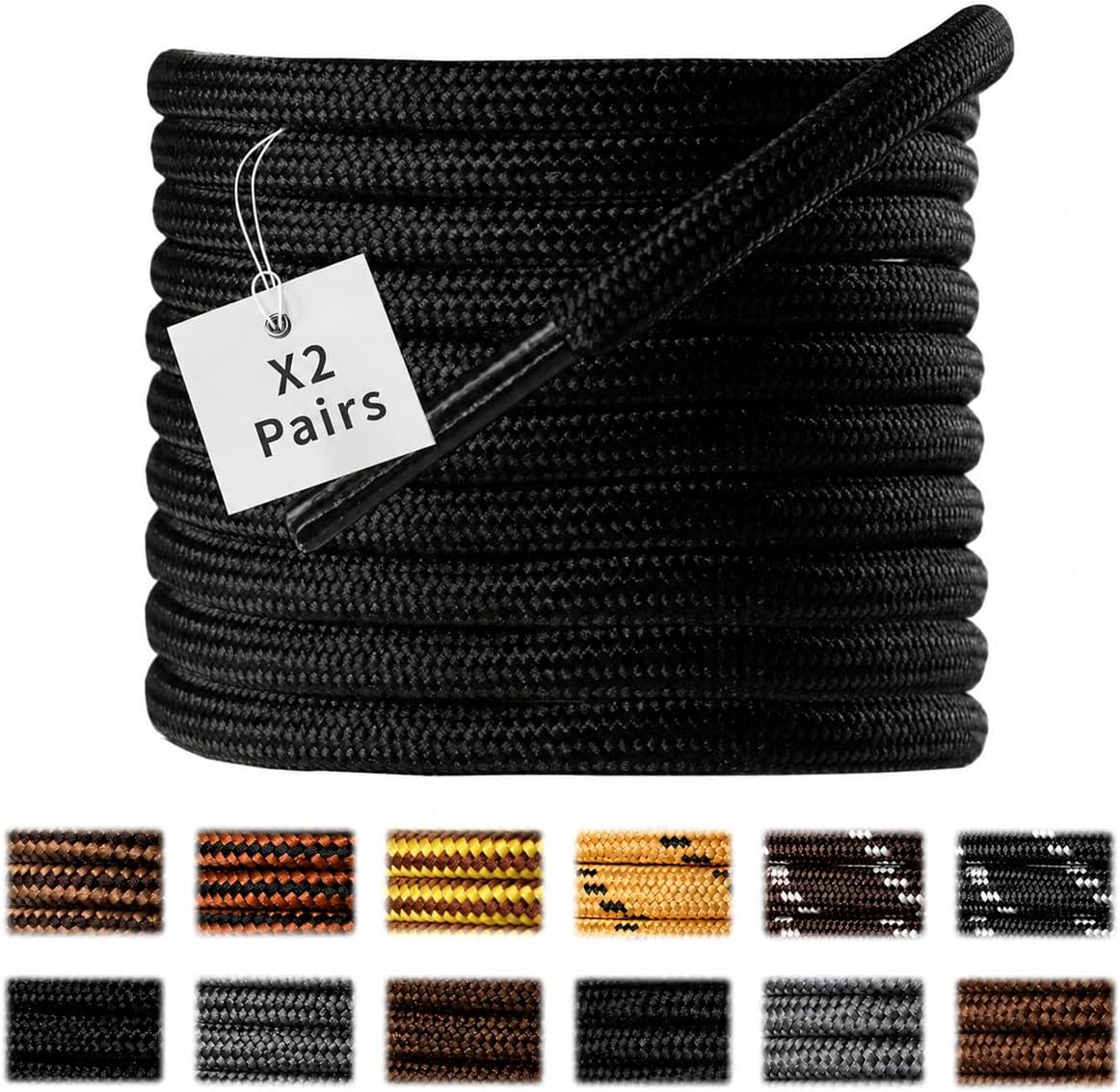2 Pair Boot Laces Round Shoe Laces for Boots,Work,Hiking Shoe String