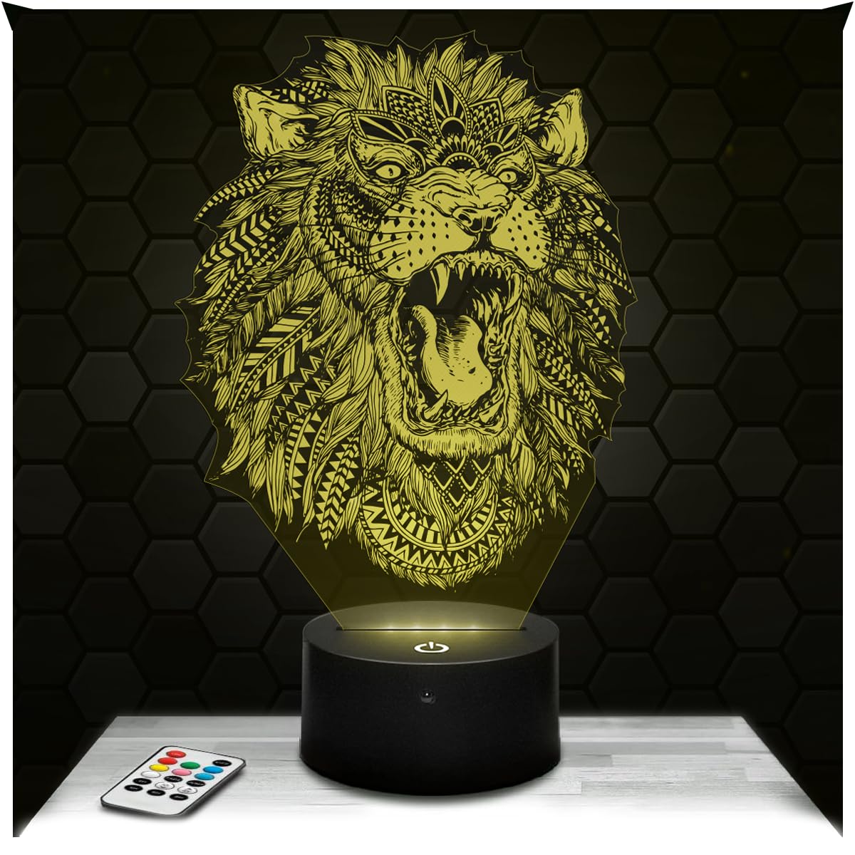 Lampephoto.fr - Lion Mandala 3D Lamp Animal Night Light 3D LED Illusion Lamp, Christmas Birthday Gift idea for boy and Girl Children's or Adult Bedroom Night Light, Gifts Merchandising