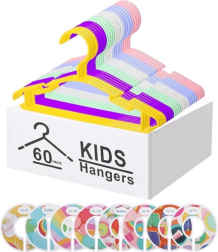 GoodtoU Perchas organizadoras de ropa de bebé, 60 piezas y 8 divisores organizadores de armario, perchas antideslizantes para niños, multicolor