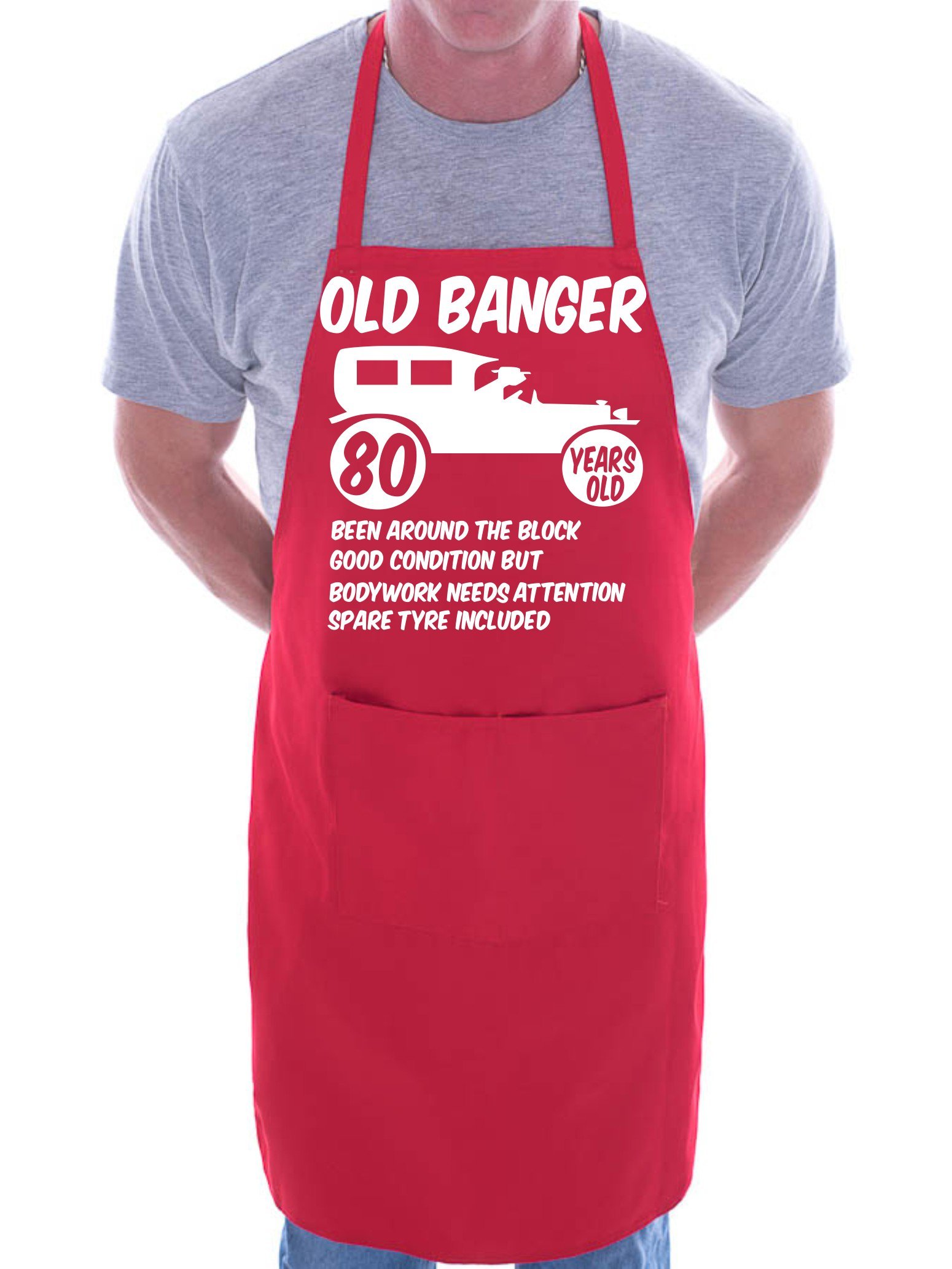 Print4u Men's Red 80Th Birthday Old Banger Bbq Cooking Funny Novelty Apron