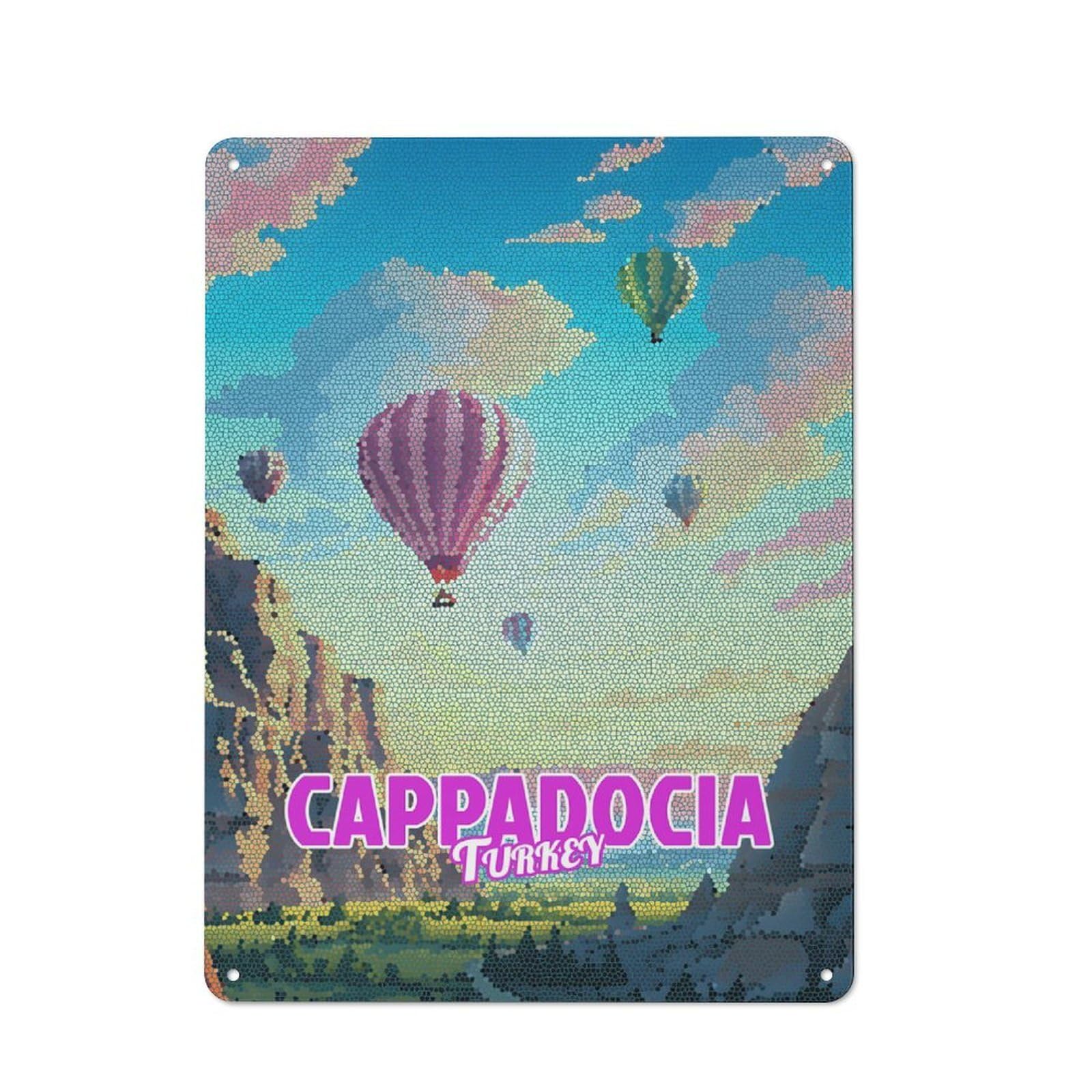 Junmoney Style-17 Metal Plaque 40X30cm With Cappadocia Balloons Turkey Mosaic For Pub Or Café, Vintage Decor, For Metal Sign Collectors, For Vintage Wall Decor Fans