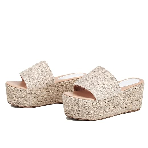 Erocalli Platform Slip on Espadrille Sandals for Women Wedges Slides Bohemia Sandals Flatform Open Toe Beach Sandals
