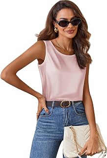 Zeagoo satin top women's elegant silk top basic blouse tops round neck shoulder strap top casual tank top sleeveless satin blouse
